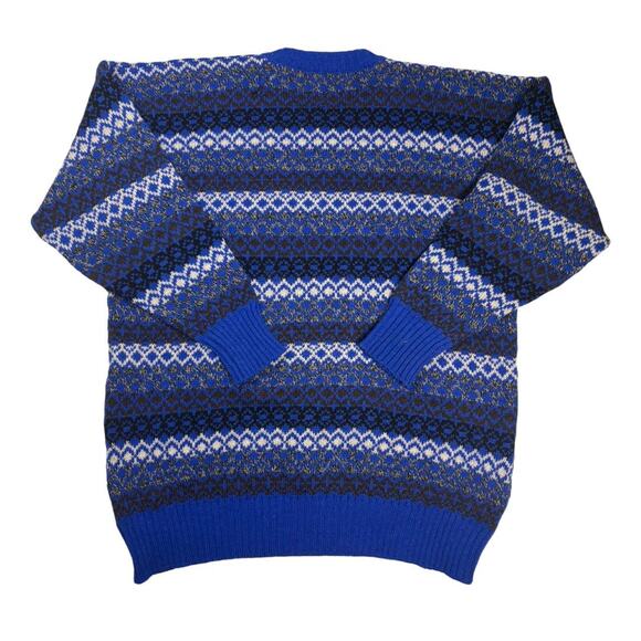 90s vintage sweater geometric patterned by clan royal wool sz L - Picture 2 of 4